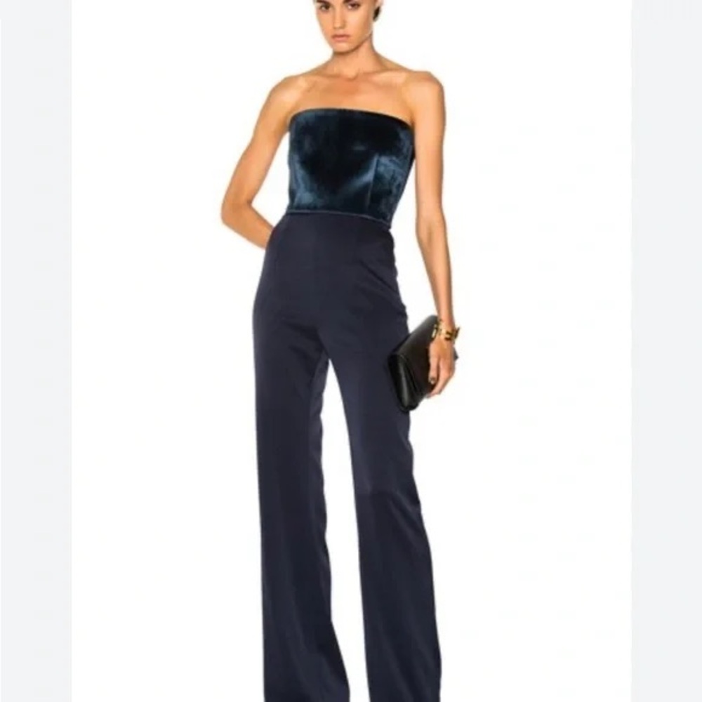 Galvan London blue strapless velvet jumpsuit UK size 14/US size 10
New with tags